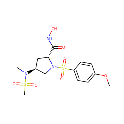 COc1ccc(S(=O)(=O)N2C[C@@H](N(C)S(C)(=O)=O)C[C@@H]2C(=O)NO)cc1 ZINC000013835724