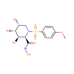COc1ccc(S(=O)(=O)N2C[C@@H](O)[C@@H](O)[C@H](O)[C@@H]2C(=O)NO)cc1 ZINC000013560272
