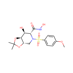 COc1ccc(S(=O)(=O)N2C[C@@H]3OC(C)(C)O[C@H]3[C@@H](O)[C@@H]2C(=O)NO)cc1 ZINC000013537278