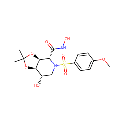 COc1ccc(S(=O)(=O)N2C[C@H](O)[C@H]3OC(C)(C)O[C@H]3[C@@H]2C(=O)NO)cc1 ZINC000013537275