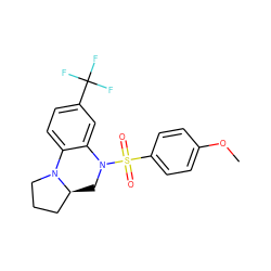 COc1ccc(S(=O)(=O)N2C[C@H]3CCCN3c3ccc(C(F)(F)F)cc32)cc1 ZINC000001385087