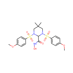 COc1ccc(S(=O)(=O)N2CC(C)(C)CN(S(=O)(=O)c3ccc(OC)cc3)C2C(=O)NO)cc1 ZINC000003873570