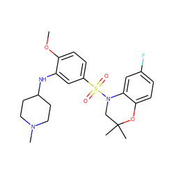 COc1ccc(S(=O)(=O)N2CC(C)(C)Oc3ccc(F)cc32)cc1NC1CCN(C)CC1 ZINC000095580261