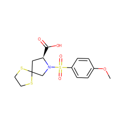 COc1ccc(S(=O)(=O)N2CC3(C[C@H]2C(=O)O)SCCS3)cc1 ZINC000103249728