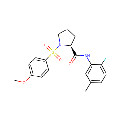 COc1ccc(S(=O)(=O)N2CCC[C@H]2C(=O)Nc2cc(C)ccc2F)cc1 ZINC000025709255