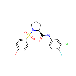 COc1ccc(S(=O)(=O)N2CCC[C@H]2C(=O)Nc2ccc(F)c(Cl)c2)cc1 ZINC000011370499