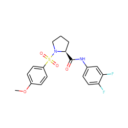 COc1ccc(S(=O)(=O)N2CCC[C@H]2C(=O)Nc2ccc(F)c(F)c2)cc1 ZINC000015658340