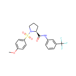 COc1ccc(S(=O)(=O)N2CCC[C@H]2C(=O)Nc2cccc(C(F)(F)F)c2)cc1 ZINC000009340210