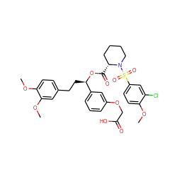 COc1ccc(S(=O)(=O)N2CCCC[C@H]2C(=O)O[C@H](CCc2ccc(OC)c(OC)c2)c2cccc(OCC(=O)O)c2)cc1Cl ZINC000084690486