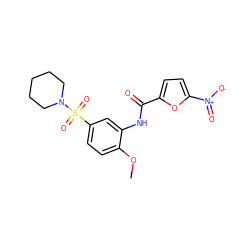 COc1ccc(S(=O)(=O)N2CCCCC2)cc1NC(=O)c1ccc([N+](=O)[O-])o1 ZINC000009443261