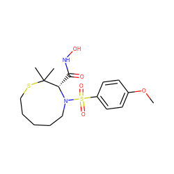 COc1ccc(S(=O)(=O)N2CCCCCSC(C)(C)[C@@H]2C(=O)NO)cc1 ZINC000013801754