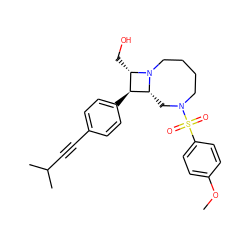 COc1ccc(S(=O)(=O)N2CCCCN3[C@H](C2)[C@@H](c2ccc(C#CC(C)C)cc2)[C@@H]3CO)cc1 ZINC000095600948