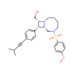 COc1ccc(S(=O)(=O)N2CCCCN3[C@H](C2)[C@H](c2ccc(C#CC(C)C)cc2)[C@@H]3CO)cc1 ZINC000095604313