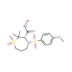 COc1ccc(S(=O)(=O)N2CCCS(=O)(=O)C(C)(C)[C@@H]2C(=O)NO)cc1 ZINC000013801749