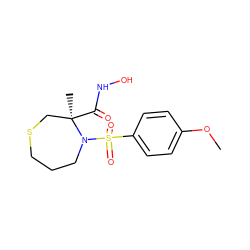 COc1ccc(S(=O)(=O)N2CCCSC[C@@]2(C)C(=O)NO)cc1 ZINC000027521256
