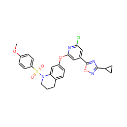 COc1ccc(S(=O)(=O)N2CCCc3ccc(Oc4cc(-c5nc(C6CC6)no5)cc(Cl)n4)cc32)cc1 ZINC000103264574