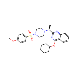 COc1ccc(S(=O)(=O)N2CCN([C@@H](C)c3nc(OC4CCCCC4)c4ccccc4n3)CC2)cc1 ZINC000022053086