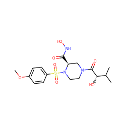 COc1ccc(S(=O)(=O)N2CCN(C(=O)[C@@H](O)C(C)C)C[C@@H]2C(=O)NO)cc1 ZINC000013804628