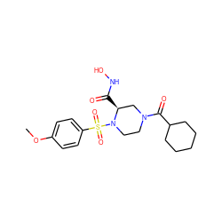 COc1ccc(S(=O)(=O)N2CCN(C(=O)C3CCCCC3)C[C@@H]2C(=O)NO)cc1 ZINC000013804623