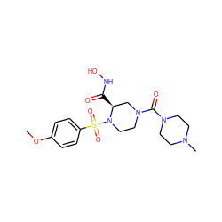 COc1ccc(S(=O)(=O)N2CCN(C(=O)N3CCN(C)CC3)C[C@@H]2C(=O)NO)cc1 ZINC000013804733