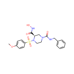 COc1ccc(S(=O)(=O)N2CCN(C(=O)NCc3ccccc3)C[C@@H]2C(=O)NO)cc1 ZINC000013804698