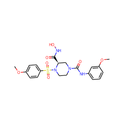 COc1ccc(S(=O)(=O)N2CCN(C(=O)Nc3cccc(OC)c3)C[C@@H]2C(=O)NO)cc1 ZINC000013804719