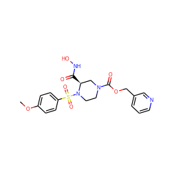 COc1ccc(S(=O)(=O)N2CCN(C(=O)OCc3cccnc3)C[C@@H]2C(=O)NO)cc1 ZINC000013804603