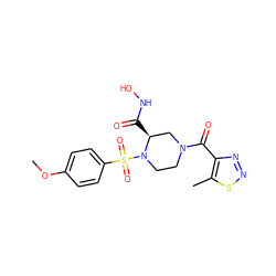 COc1ccc(S(=O)(=O)N2CCN(C(=O)c3nnsc3C)C[C@@H]2C(=O)NO)cc1 ZINC000028975536