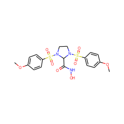 COc1ccc(S(=O)(=O)N2CCN(S(=O)(=O)c3ccc(OC)cc3)C2C(=O)NO)cc1 ZINC000003939322