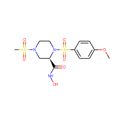 COc1ccc(S(=O)(=O)N2CCN(S(C)(=O)=O)C[C@@H]2C(=O)NO)cc1 ZINC000013804589