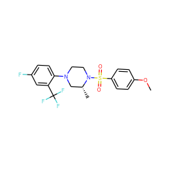 COc1ccc(S(=O)(=O)N2CCN(c3ccc(F)cc3C(F)(F)F)C[C@H]2C)cc1 ZINC000043062110