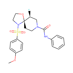 COc1ccc(S(=O)(=O)N2CCO[C@@]23CCN(C(=O)Nc2ccccc2)C[C@@H]3F)cc1 ZINC000073138661