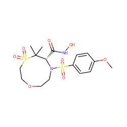 COc1ccc(S(=O)(=O)N2CCOCCS(=O)(=O)C(C)(C)[C@@H]2C(=O)NO)cc1 ZINC000013801792