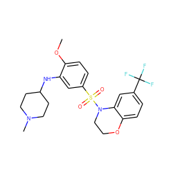 COc1ccc(S(=O)(=O)N2CCOc3ccc(C(F)(F)F)cc32)cc1NC1CCN(C)CC1 ZINC000095579349