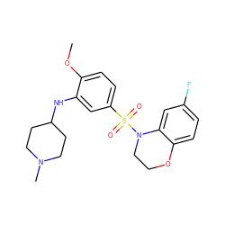 COc1ccc(S(=O)(=O)N2CCOc3ccc(F)cc32)cc1NC1CCN(C)CC1 ZINC000095578179