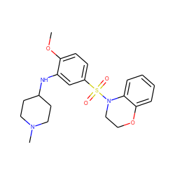 COc1ccc(S(=O)(=O)N2CCOc3ccccc32)cc1NC1CCN(C)CC1 ZINC000095572113