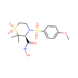 COc1ccc(S(=O)(=O)N2CCS(=O)(=O)C(C)(C)[C@@H]2C(=O)NO)cc1 ZINC000013801747
