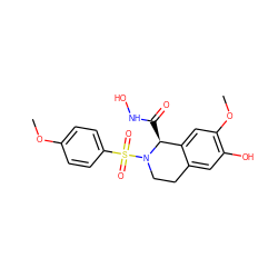 COc1ccc(S(=O)(=O)N2CCc3cc(O)c(OC)cc3[C@@H]2C(=O)NO)cc1 ZINC000013588276