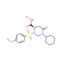 COc1ccc(S(=O)(=O)N2CN(C3CCCCC3)C(=O)C[C@@H]2C(=O)NO)cc1 ZINC000025968171