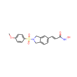 COc1ccc(S(=O)(=O)N2Cc3ccc(/C=C/C(=O)NO)cc3C2)cc1 ZINC000072178270