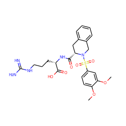 COc1ccc(S(=O)(=O)N2Cc3ccccc3C[C@H]2C(=O)N[C@@H](CCCNC(=N)N)C(=O)O)cc1OC ZINC000003982269