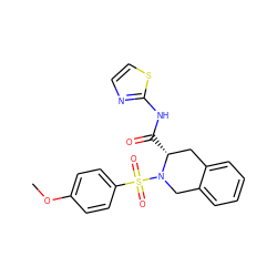 COc1ccc(S(=O)(=O)N2Cc3ccccc3C[C@H]2C(=O)Nc2nccs2)cc1 ZINC000000780379