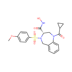 COc1ccc(S(=O)(=O)N2Cc3ccccc3N(C(=O)C3CC3)C[C@H]2C(=O)NO)cc1 ZINC000001490494