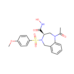 COc1ccc(S(=O)(=O)N2Cc3ccccc3N(C(C)=O)C[C@@H]2C(=O)NO)cc1 ZINC000013818583