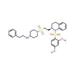 COc1ccc(S(=O)(=O)N2c3ccccc3CC[C@@H]2CCS(=O)(=O)N2CCC(NCCc3ccccc3)CC2)c(OC)c1 ZINC000049694791