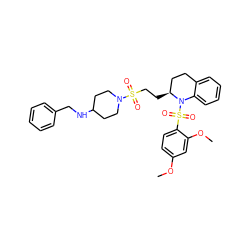 COc1ccc(S(=O)(=O)N2c3ccccc3CC[C@@H]2CCS(=O)(=O)N2CCC(NCc3ccccc3)CC2)c(OC)c1 ZINC000049722808