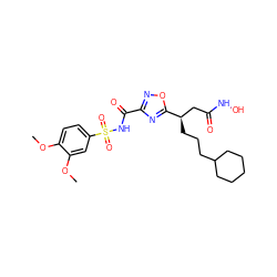 COc1ccc(S(=O)(=O)NC(=O)c2noc([C@H](CCCC3CCCCC3)CC(=O)NO)n2)cc1OC ZINC000028701894