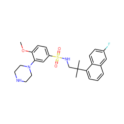 COc1ccc(S(=O)(=O)NCC(C)(C)c2cccc3cc(F)ccc23)cc1N1CCNCC1 ZINC000653721910