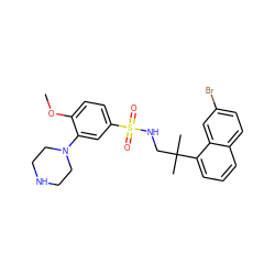 COc1ccc(S(=O)(=O)NCC(C)(C)c2cccc3ccc(Br)cc23)cc1N1CCNCC1 ZINC000653724736