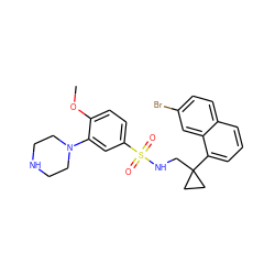 COc1ccc(S(=O)(=O)NCC2(c3cccc4ccc(Br)cc34)CC2)cc1N1CCNCC1 ZINC000653727862